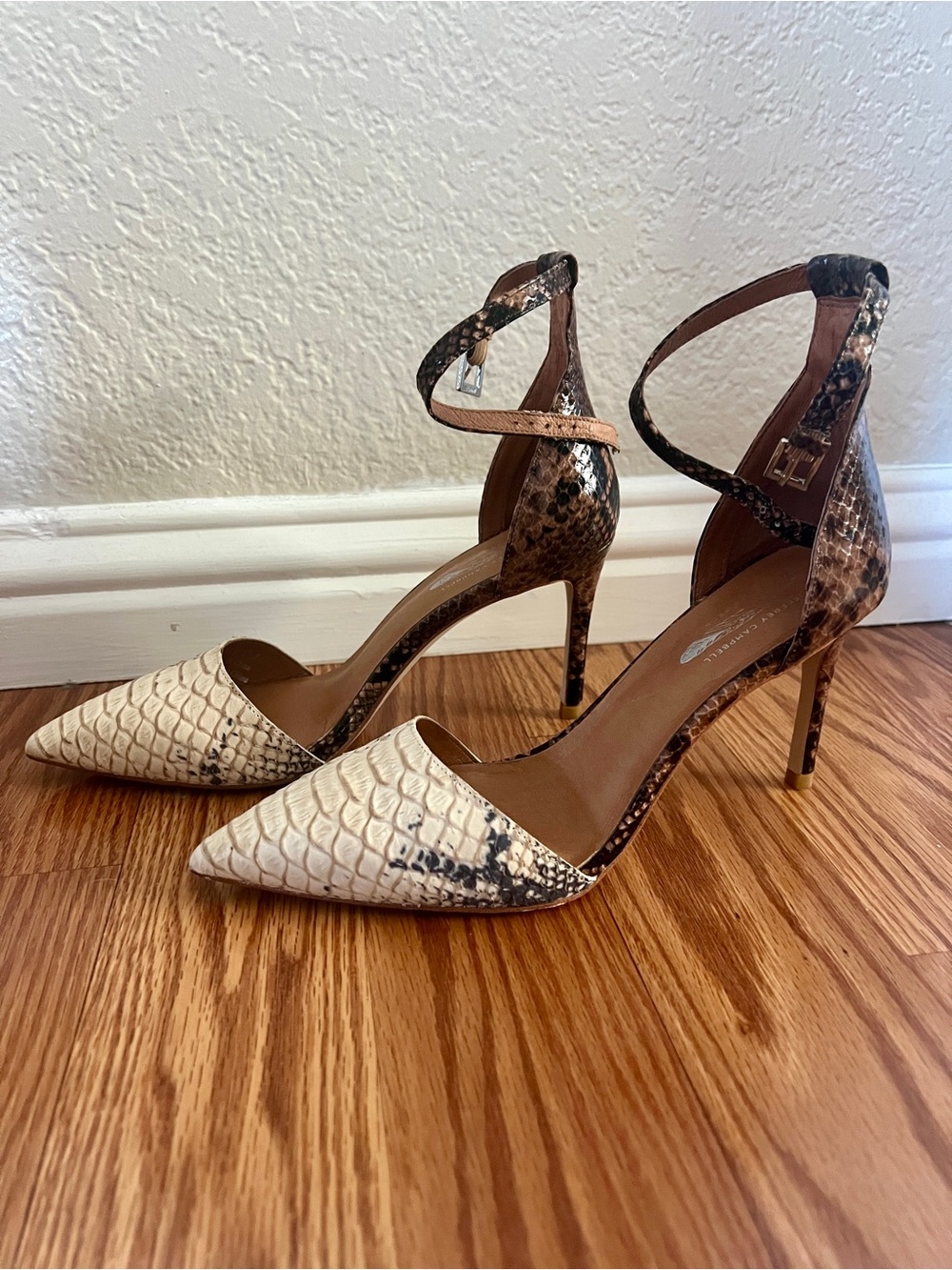 Jeffrey Campbell - Free People - Pointed Toe Snake-Print Ankle Strap Heels